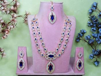 Blue rose gold premium designer american diamond and stone work necklace set 1
