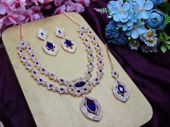 Blue rose gold premium designer american diamond and stone work necklace set 2