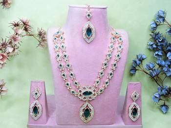 Green rose gold premium designer american diamond and stone work necklace set 1