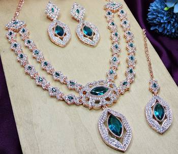 Green rose gold premium designer american diamond and stone work necklace set 3