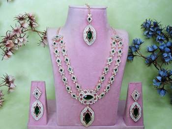 Green rose gold premium designer american diamond and stone work necklace set 1