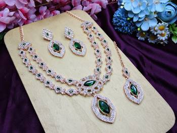 Green rose gold premium designer american diamond and stone work necklace set 2