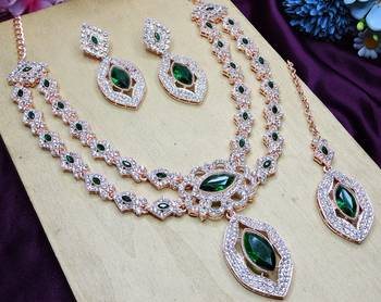 Green rose gold premium designer american diamond and stone work necklace set 3
