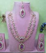 Purple rose gold premium designer american diamond and stone work necklace set