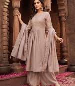Cream silk blend embroidered kurta pant set with chanderi cotton dupatta