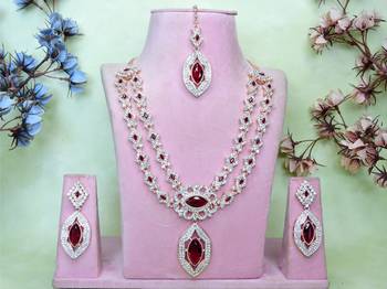 Maroon rose gold premium designer american diamond and stone work necklace set 1