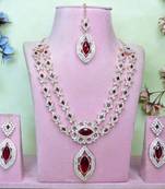 Maroon rose gold premium designer american diamond and stone work necklace set