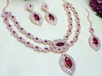 Maroon rose gold premium designer american diamond and stone work necklace set 3