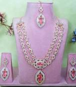 Pink rose gold premium designer american diamond and stone work necklace set