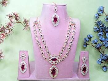 Purple rose gold premium designer american diamond and stone work necklace set 1