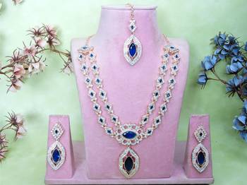 Blue rose gold premium designer american diamond and stone work necklace set 1