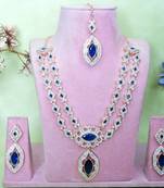 Blue rose gold premium designer american diamond and stone work necklace set