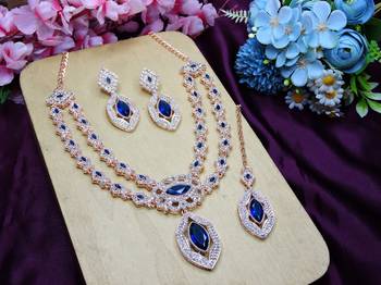 Blue rose gold premium designer american diamond and stone work necklace set 2
