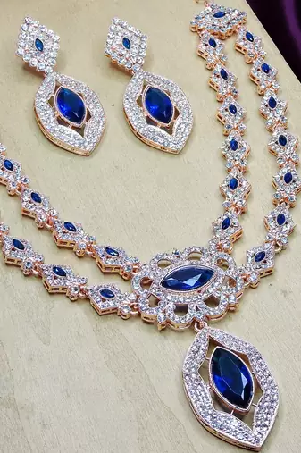 Blue rose gold premium designer american diamond and stone work necklace set