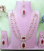 Pink rose gold premium designer american diamond and stone work necklace set