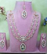 White rose gold premium designer american diamond and stone work necklace set