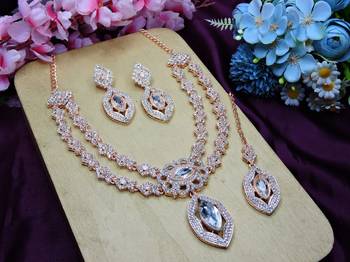 White rose gold premium designer american diamond and stone work necklace set 2