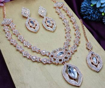 White rose gold premium designer american diamond and stone work necklace set 3