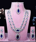 Blue rhodium premium designer american diamond and stone work necklace set