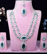 Green rhodium premium designer american diamond and stone work necklace set