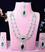 Green rhodium premium designer american diamond and stone work necklace set