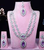 Purple rhodium premium designer american diamond and stone work necklace set