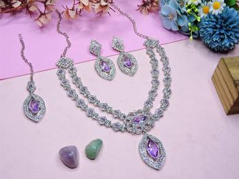 Purple rhodium premium designer american diamond and stone work necklace set 2