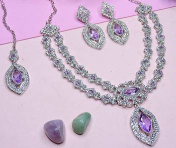 Purple rhodium premium designer american diamond and stone work necklace set 3