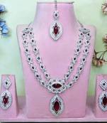Maroon rhodium premium designer american diamond and stone work necklace set