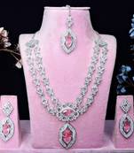 Pink rhodium premium designer american diamond and stone work necklace set