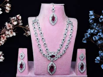 Purple rhodium premium designer american diamond and stone work necklace set 1