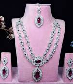 Purple rhodium premium designer american diamond and stone work necklace set