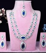 Blue rhodium premium designer american diamond and stone work necklace set