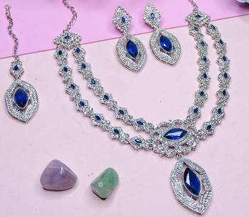 Blue rhodium premium designer american diamond and stone work necklace set 3
