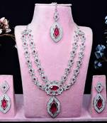 Pink rhodium premium designer american diamond and stone work necklace set