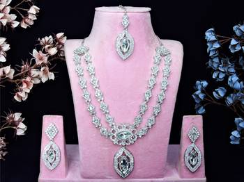 White rhodium premium designer american diamond and stone work necklace set 1