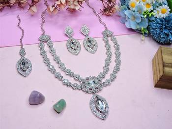 White rhodium premium designer american diamond and stone work necklace set 2