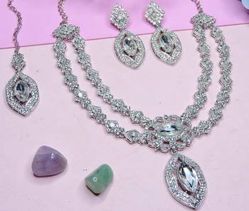 White rhodium premium designer american diamond and stone work necklace set 3