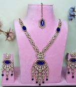 Blue yellow gold premium designer american diamond and stone work necklace set