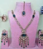 Green yellow gold premium designer american diamond and stone work necklace set