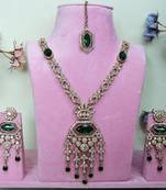 Green yellow gold premium designer american diamond and stone work necklace set