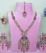 Purple yellow gold premium designer american diamond and stone work necklace set