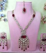 Maroon yellow gold premium designer american diamond and stone work necklace set