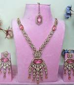 Pink yellow gold premium designer american diamond and stone work necklace set