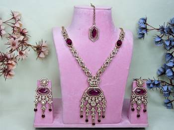 Purple yellow gold premium designer american diamond and stone work necklace set 1