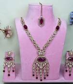 Purple yellow gold premium designer american diamond and stone work necklace set