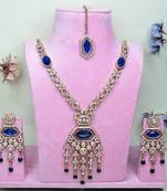 Blue yellow gold premium designer american diamond and stone work necklace set