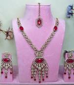 Pink yellow gold premium designer american diamond and stone work necklace set