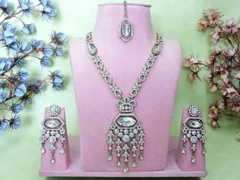 White yellow gold premium designer american diamond and stone work necklace set 1