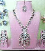 White yellow gold premium designer american diamond and stone work necklace set